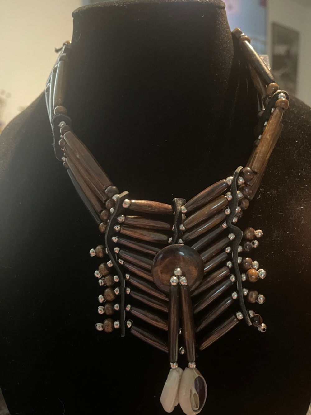 Handcrafted Brown Wood Statement Necklace - Women Jewelry